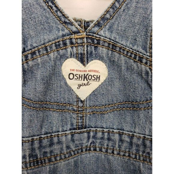 VINTAGE OshKosh Blue Jean Ruffle Heart Overall Dress Size 18 Months - Picture 5 of 6